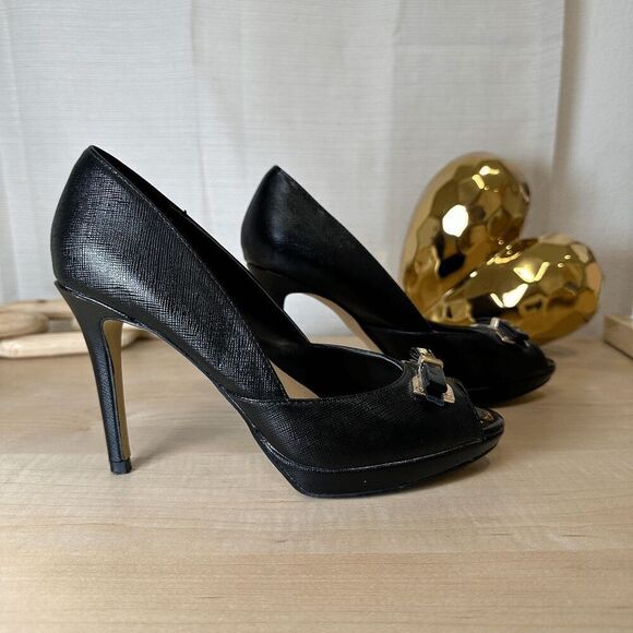 MARC FISHER Marsha‎ Peep Toe Bow Black Pumps - Picture 4 of 8